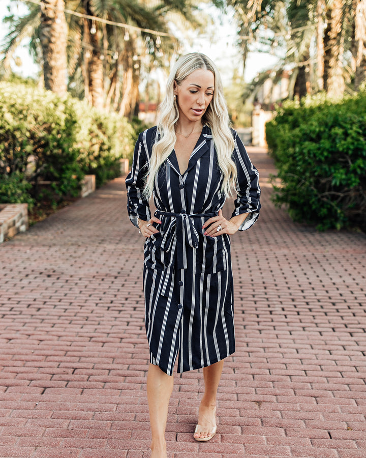 Day In the City Striped Belted Dress