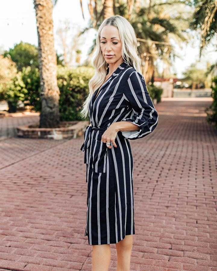 Day In the City Striped Belted Dress