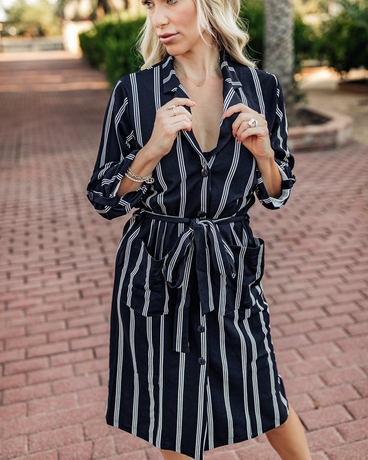 Day In the City Striped Belted Dress