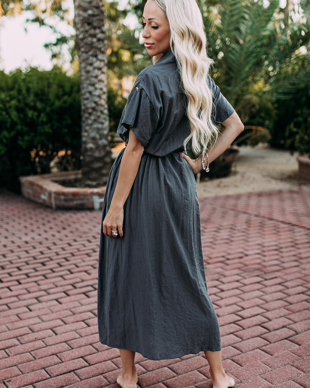 The Miranda Roll-Tab Sleeve Belted Shirt Midi Dress