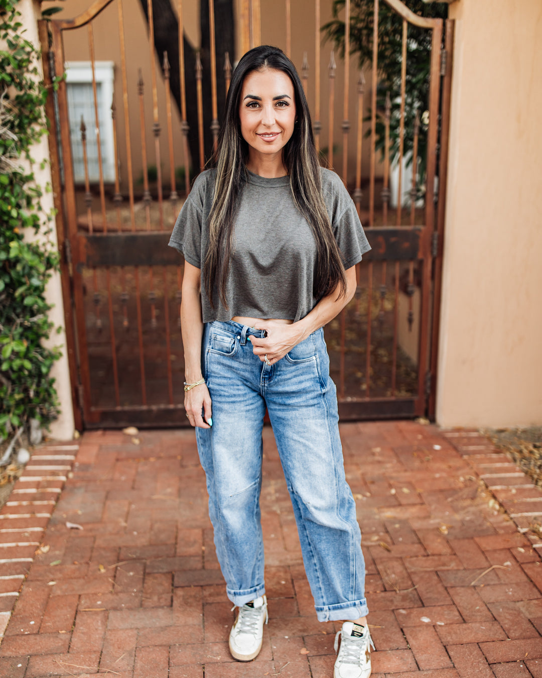 The Liv Daily Burn Out Crop Tee - Charcoal