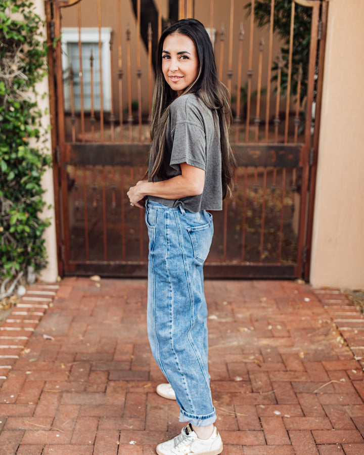 The Liv Daily Burn Out Crop Tee - Charcoal