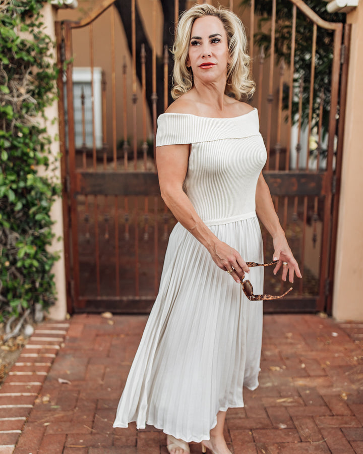 The Delilah Off-Shoulder Pleated Dress