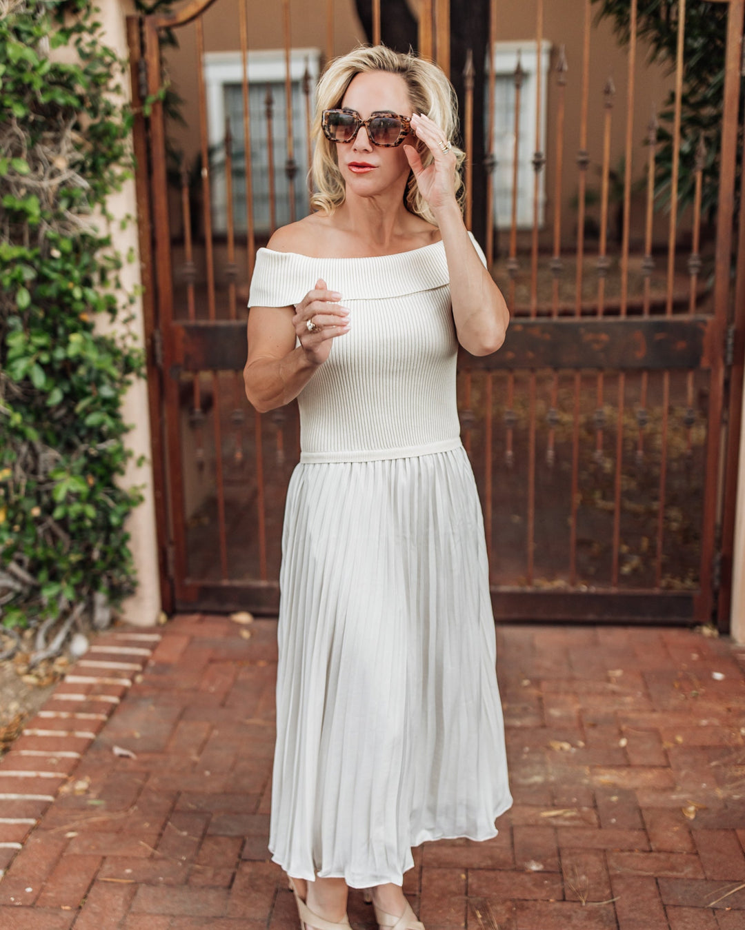 The Delilah Off-Shoulder Pleated Dress
