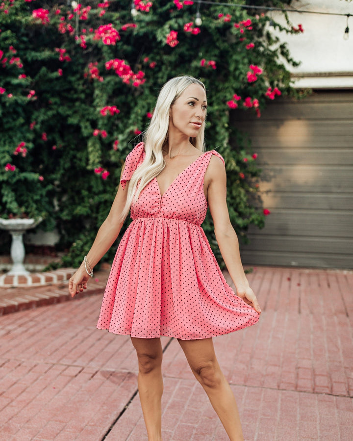 The Elizabeth Polka Dot Tie-Shoulder Mini Dress