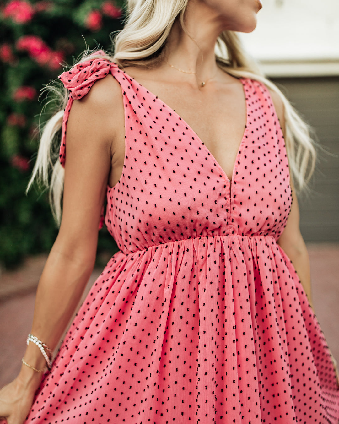 The Elizabeth Polka Dot Tie-Shoulder Mini Dress