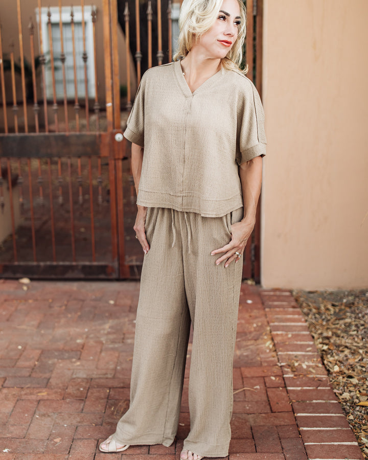 Emilia Textured Knit Pants - Mocha