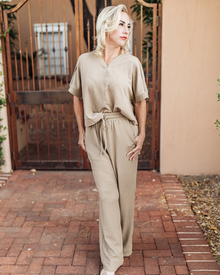 Emilia Textured Knit Pants - Mocha