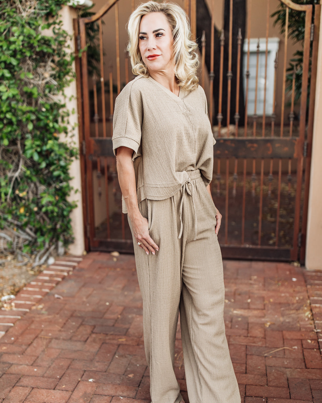 Emilia Textured Knit Pants - Mocha