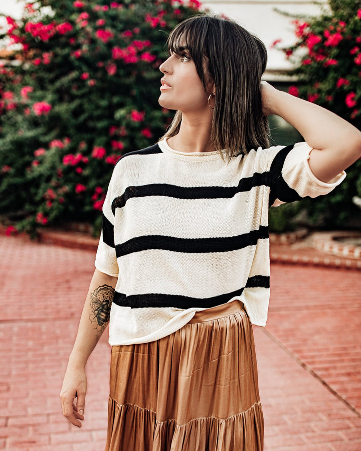 The Kristina Striped Short Sleeve Sweater Top