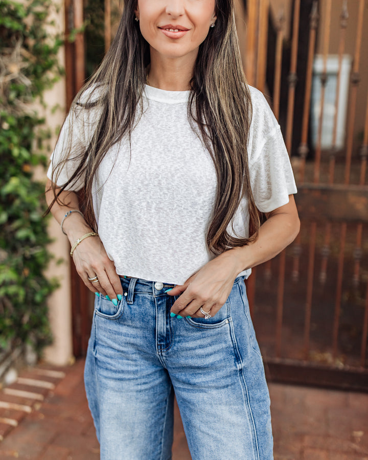 The Liv Daily Burn Out Crop Tee - White