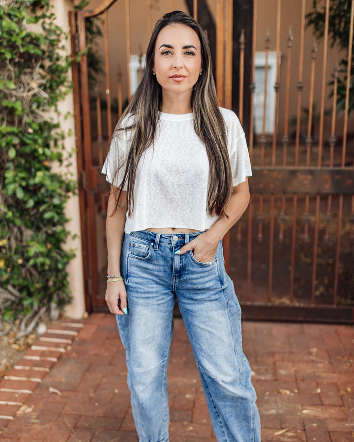 The Liv Daily Burn Out Crop Tee - White