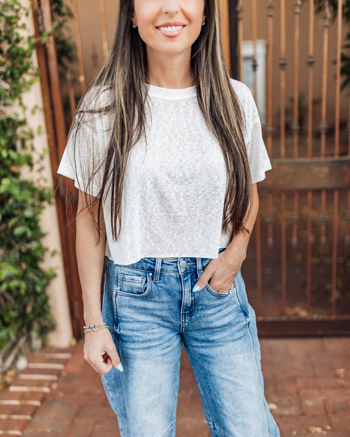 The Liv Daily Burn Out Crop Tee - White