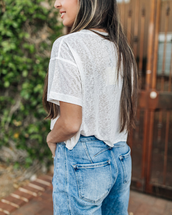 The Liv Daily Burn Out Crop Tee - White
