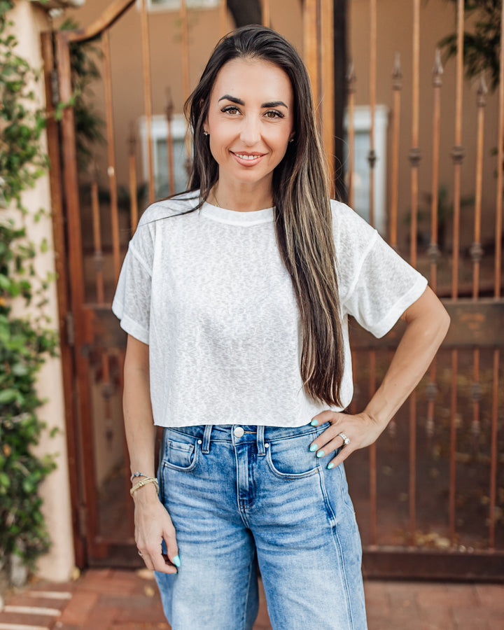 The Liv Daily Burn Out Crop Tee - White