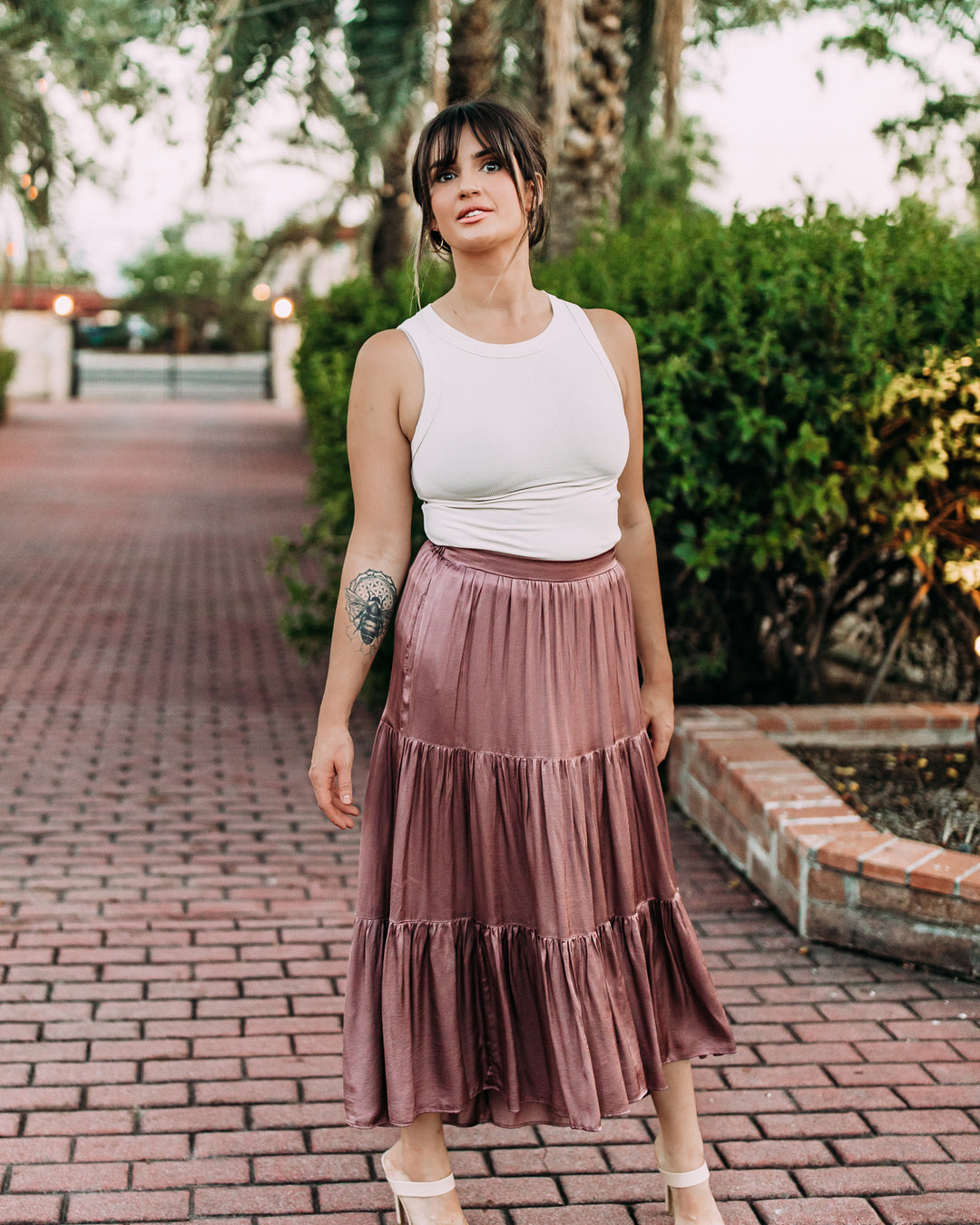 The Lea Satin Pleated Elastic Skirt