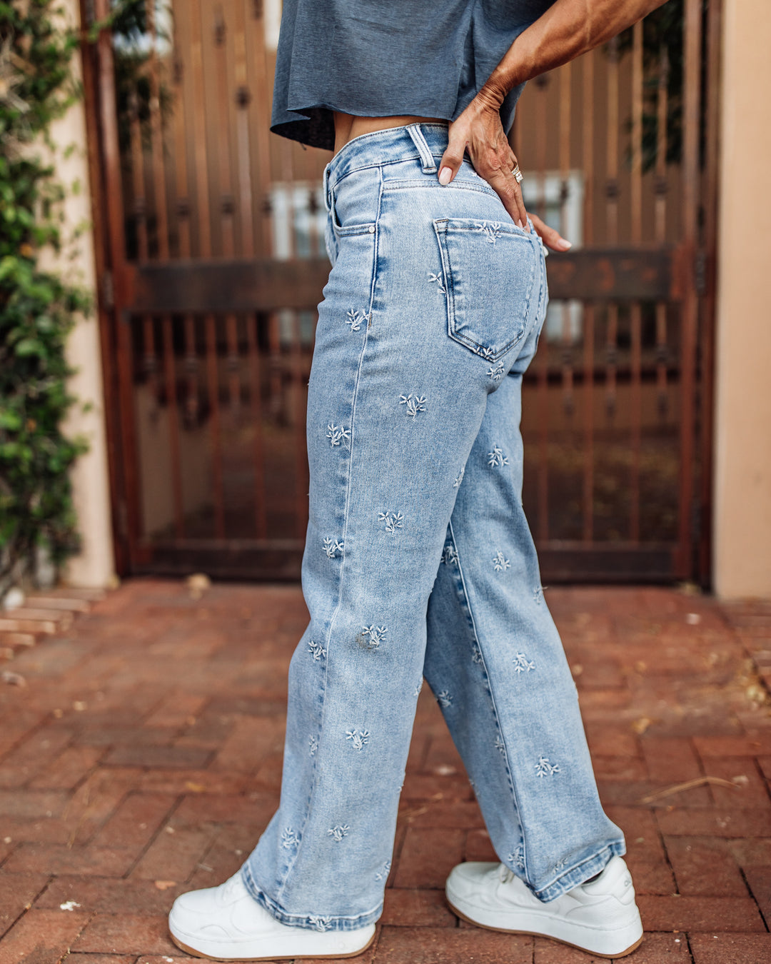 The Haley High-Rise Embroidered Wide-Leg Jeans