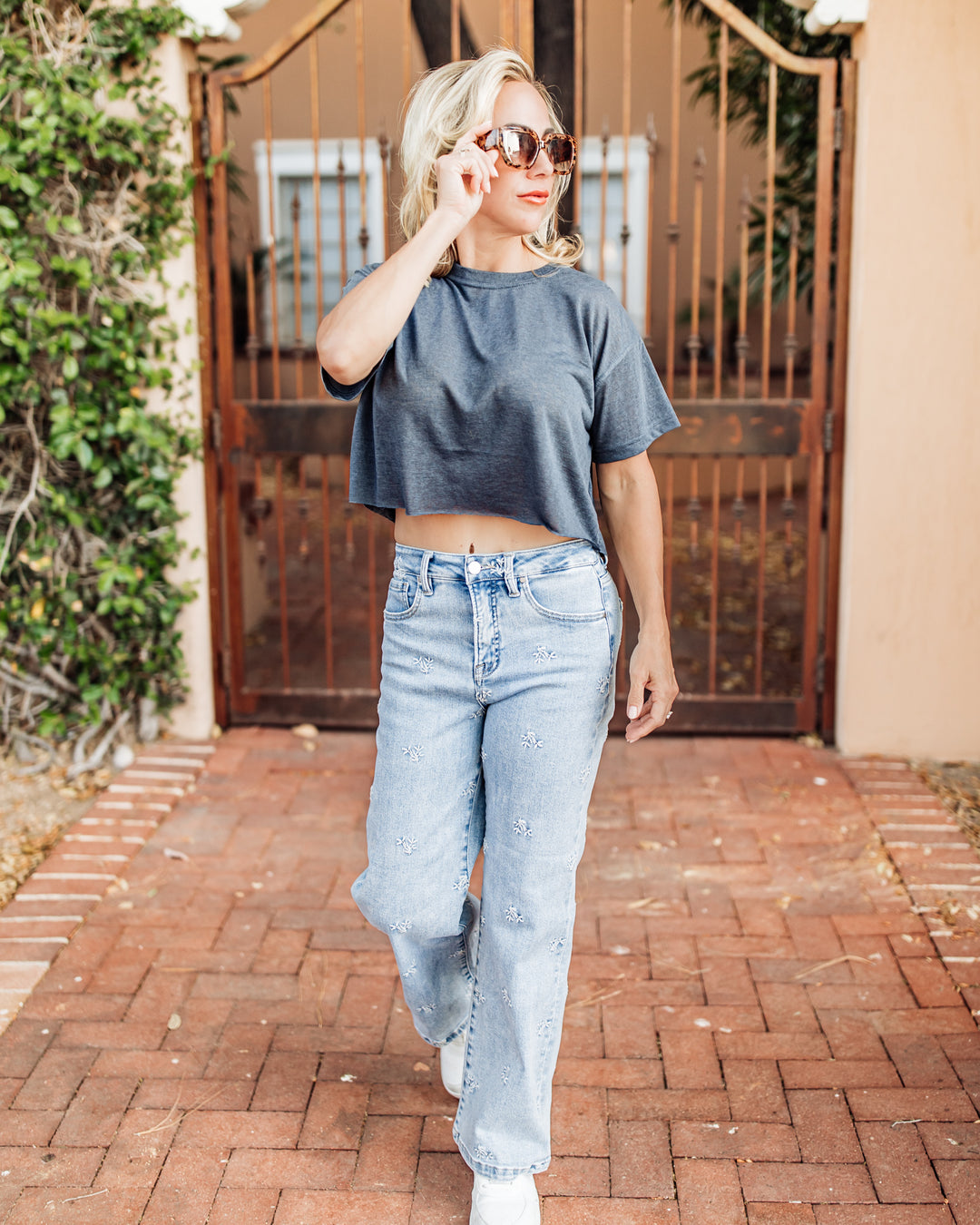 The Haley High-Rise Embroidered Wide-Leg Jeans