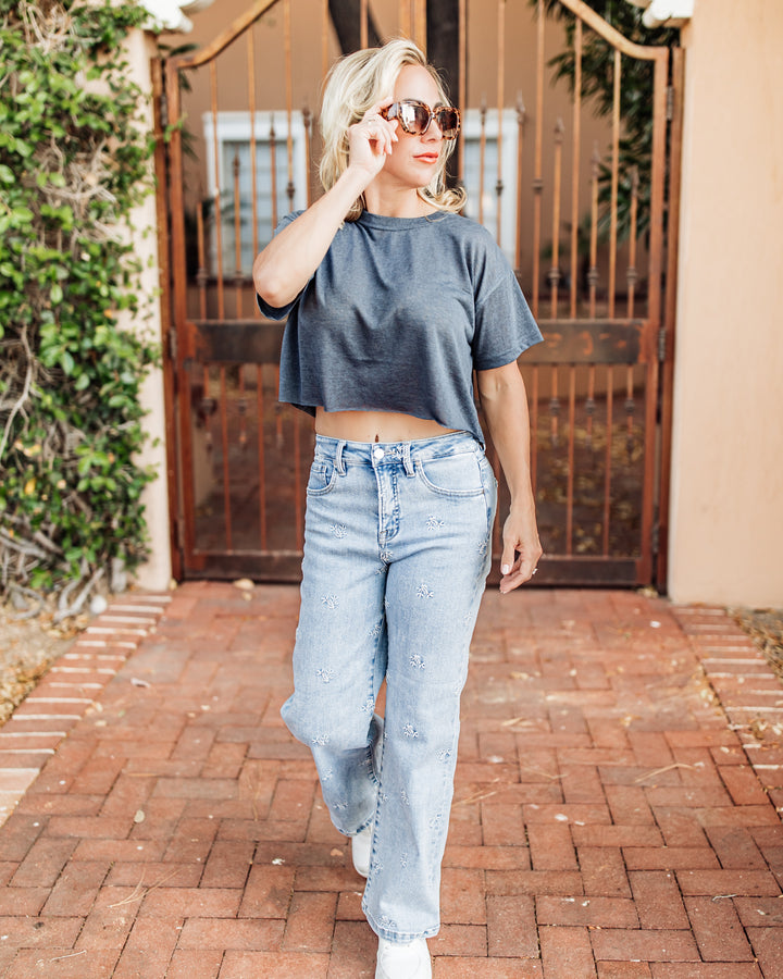 The Haley High-Rise Embroidered Wide-Leg Jeans