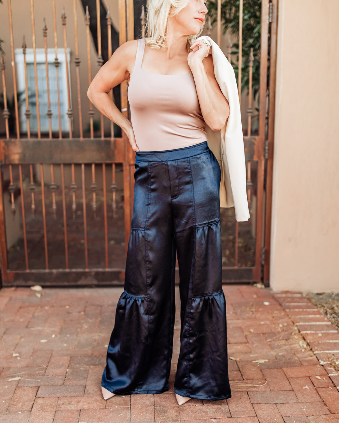The Valentina Tiered Satin Wide-Leg Pants