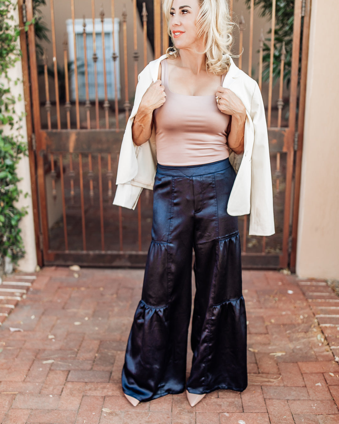 The Valentina Tiered Satin Wide-Leg Pants