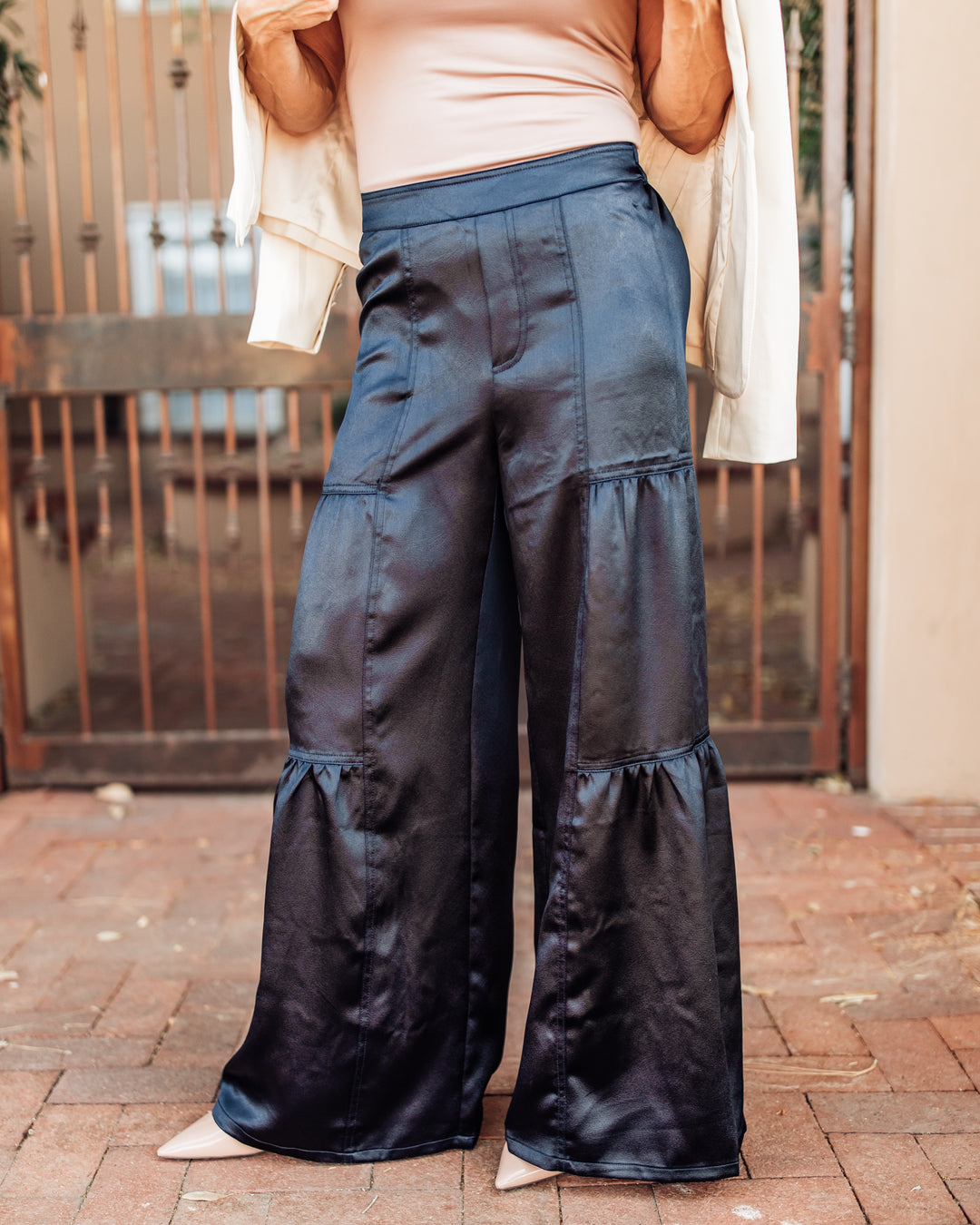 The Valentina Tiered Satin Wide-Leg Pants