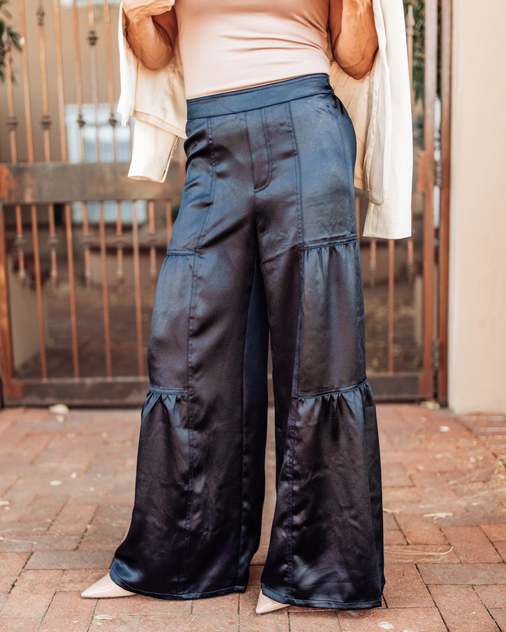 The Valentina Tiered Satin Wide-Leg Pants