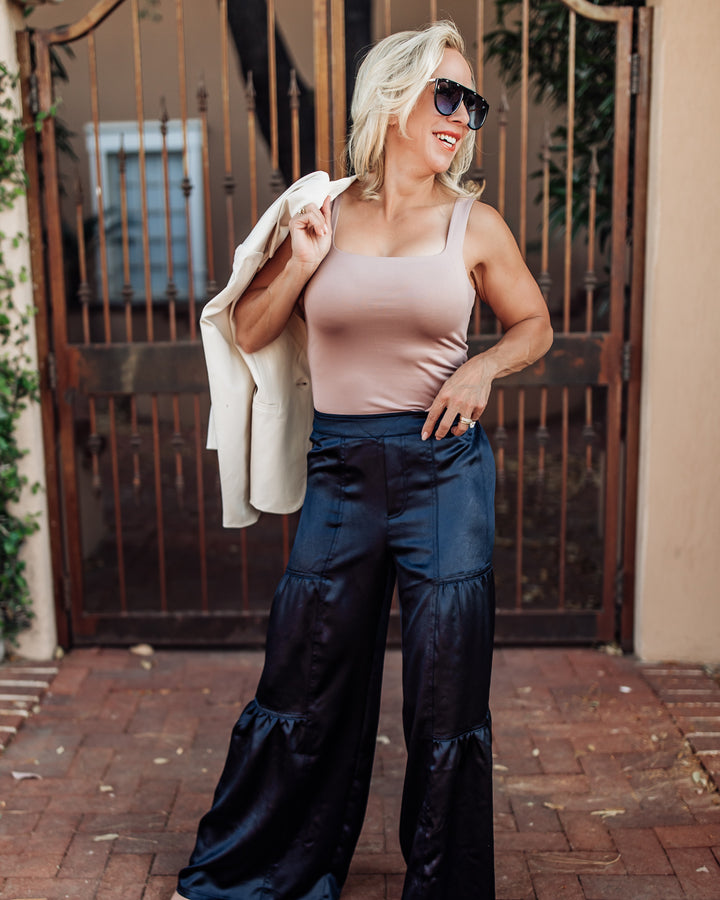 The Valentina Tiered Satin Wide-Leg Pants