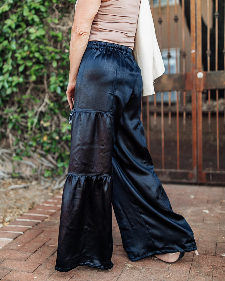 The Valentina Tiered Satin Wide-Leg Pants