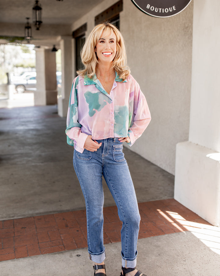 The Maribelle Sheer Watercolor Blouse