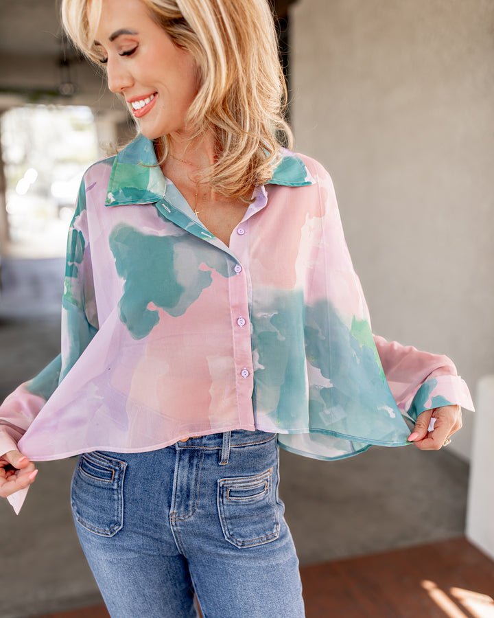 The Maribelle Sheer Watercolor Blouse