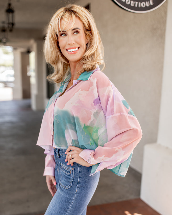 The Maribelle Sheer Watercolor Blouse