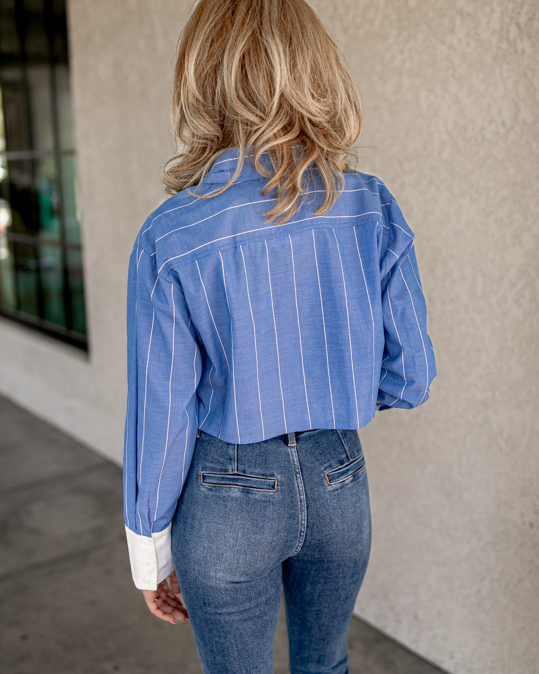 Emilienne Cropped Pinstripe Button Down Top