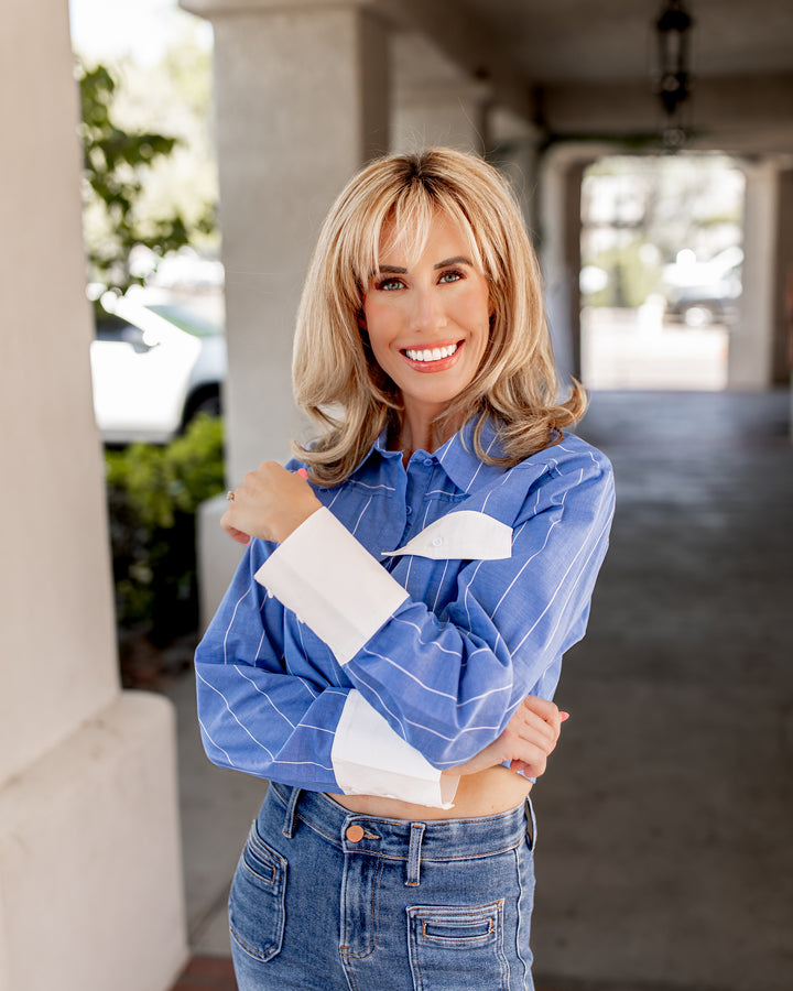 Emilienne Cropped Pinstripe Button Down Top
