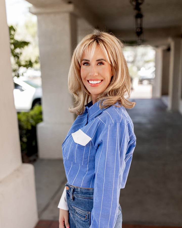 Emilienne Cropped Pinstripe Button Down Top