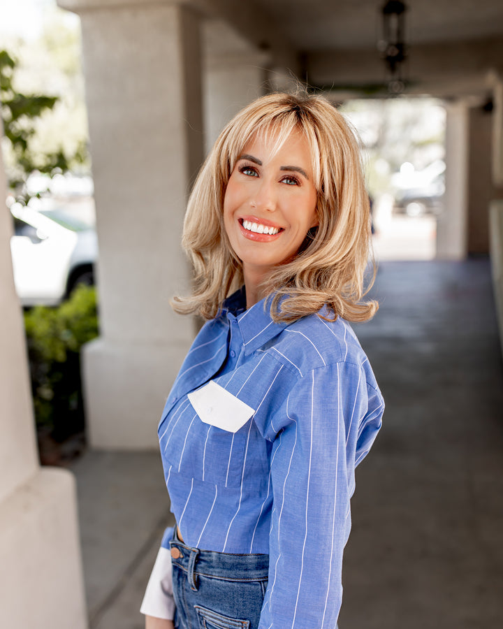 Emilienne Cropped Pinstripe Button Down Top