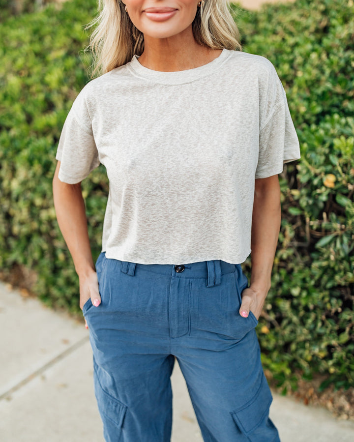 The Liv Daily Burn Out Crop Tee - Taupe