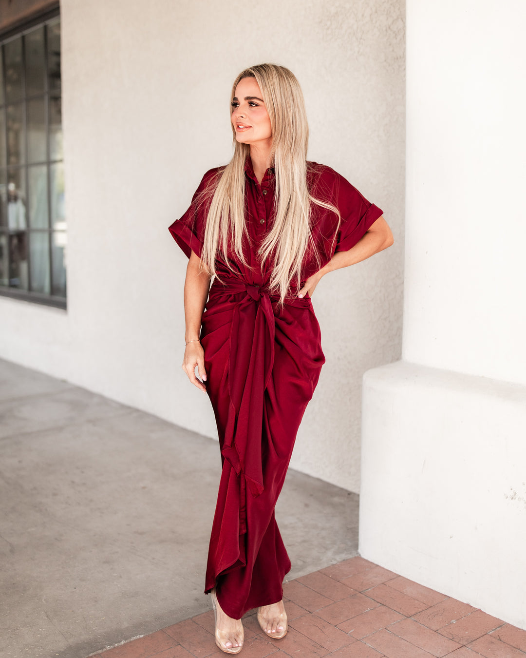 The Elizabeth Satin Shirt Dress - Wine