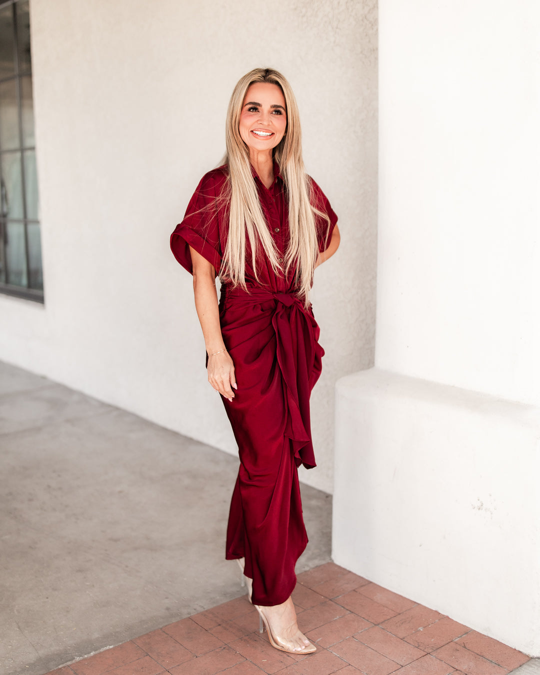 The Elizabeth Satin Shirt Dress - Wine