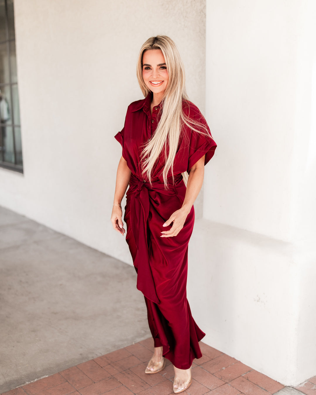 The Elizabeth Satin Shirt Dress - Wine