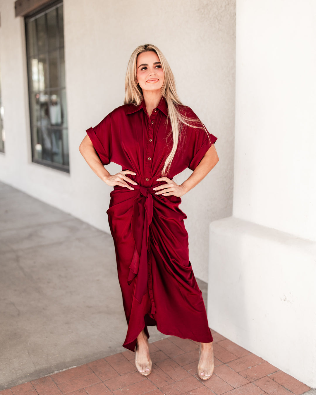 The Elizabeth Satin Shirt Dress - Wine