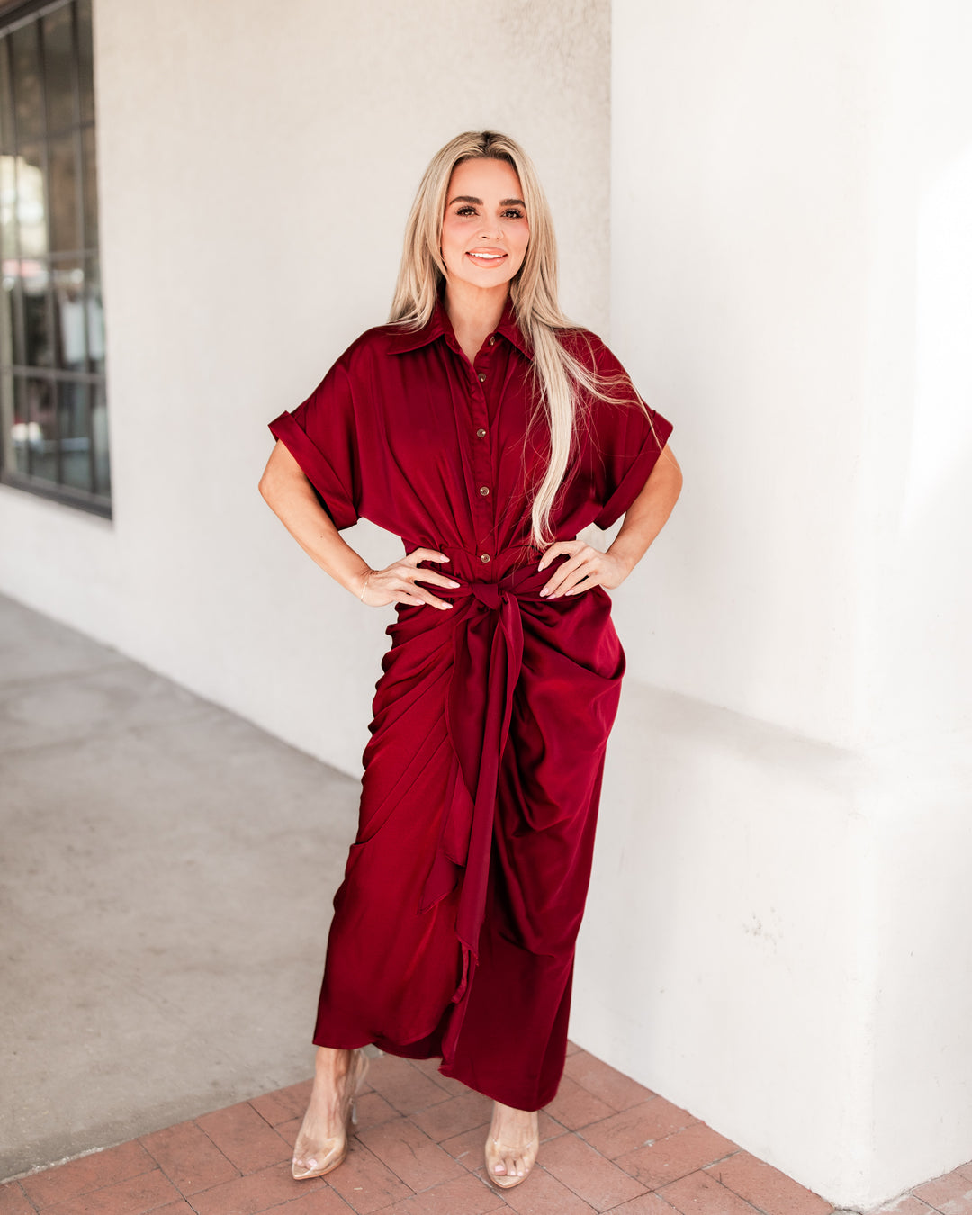 The Elizabeth Satin Shirt Dress - Wine