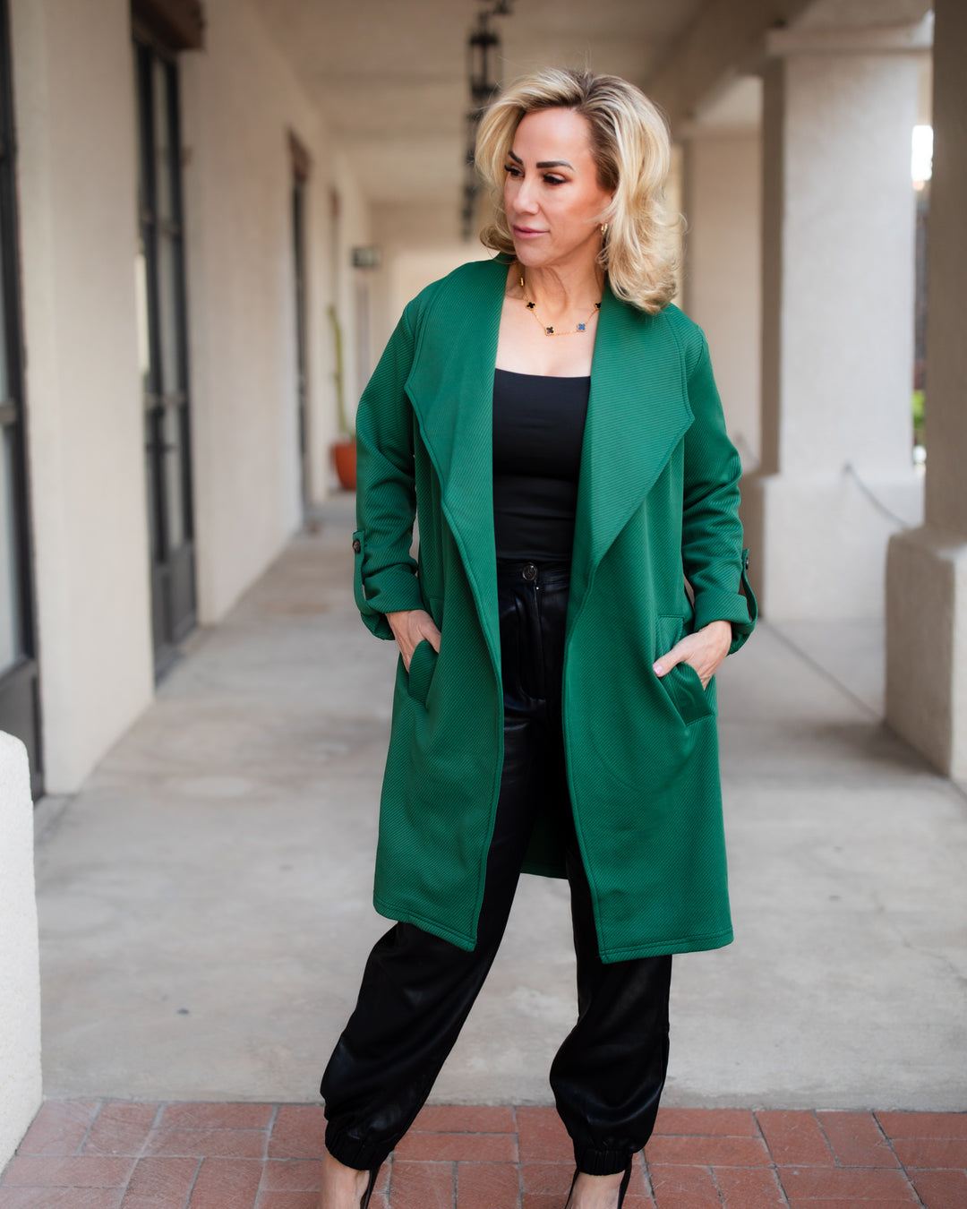 The Evelyn Textured Drape Jacket - Green