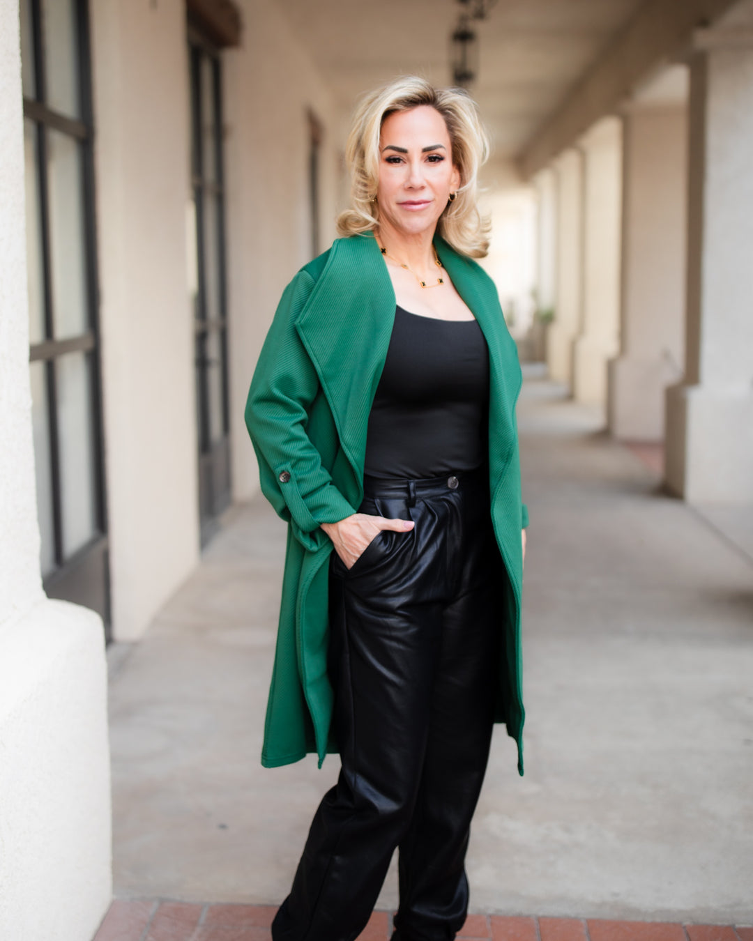 The Evelyn Textured Drape Jacket - Green