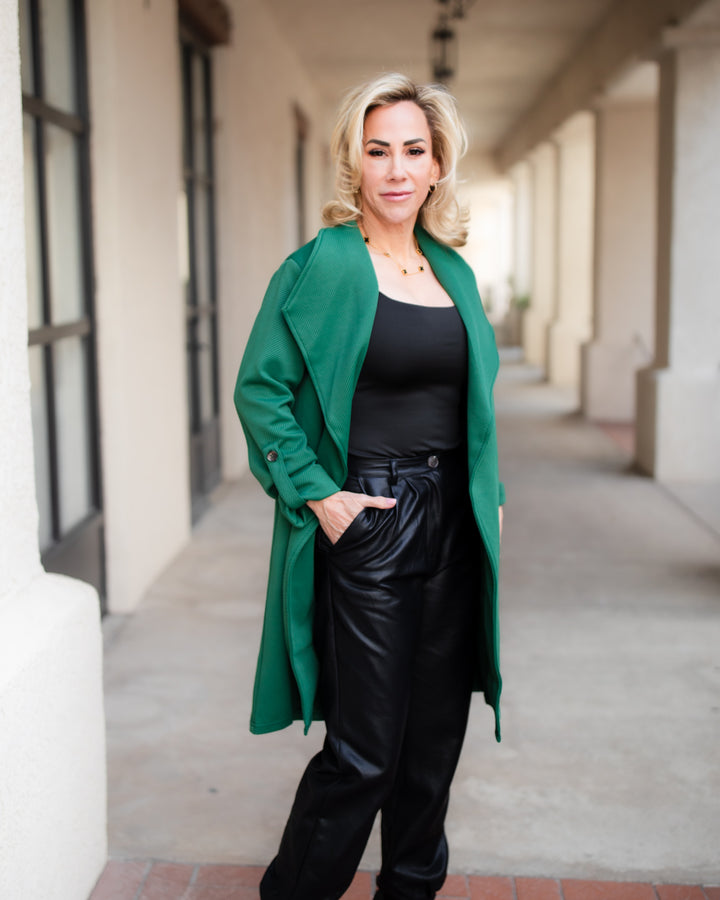 The Evelyn Textured Drape Jacket - Green