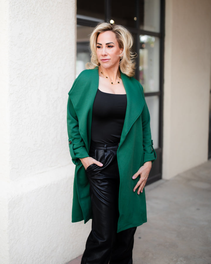 The Evelyn Textured Drape Jacket - Green