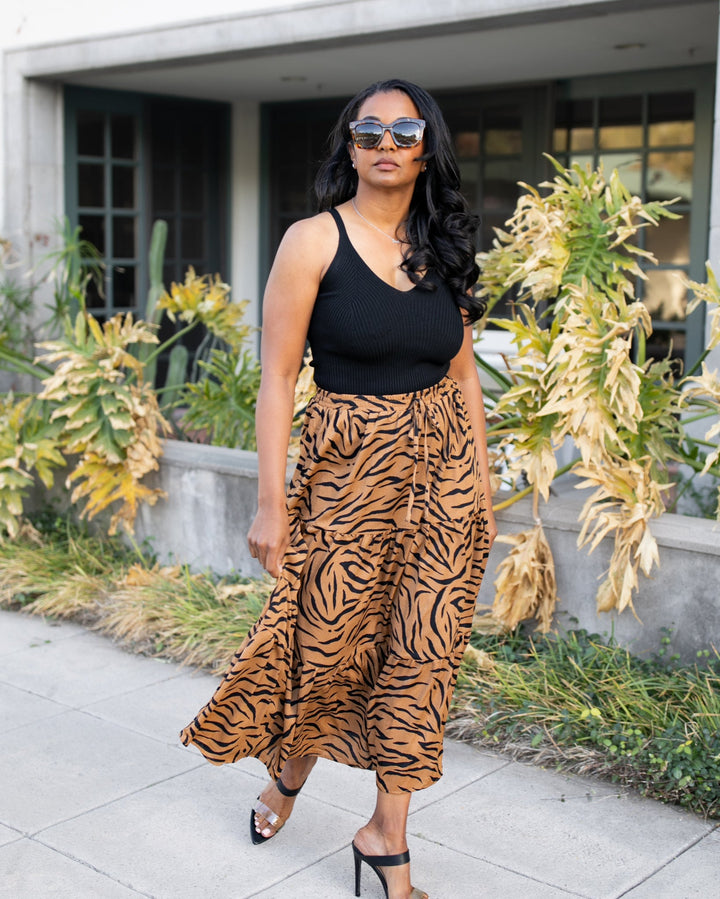 The Tiger Print Tiered Skirt