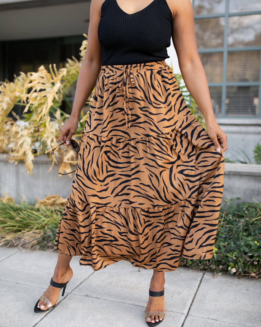 The Tiger Print Tiered Skirt