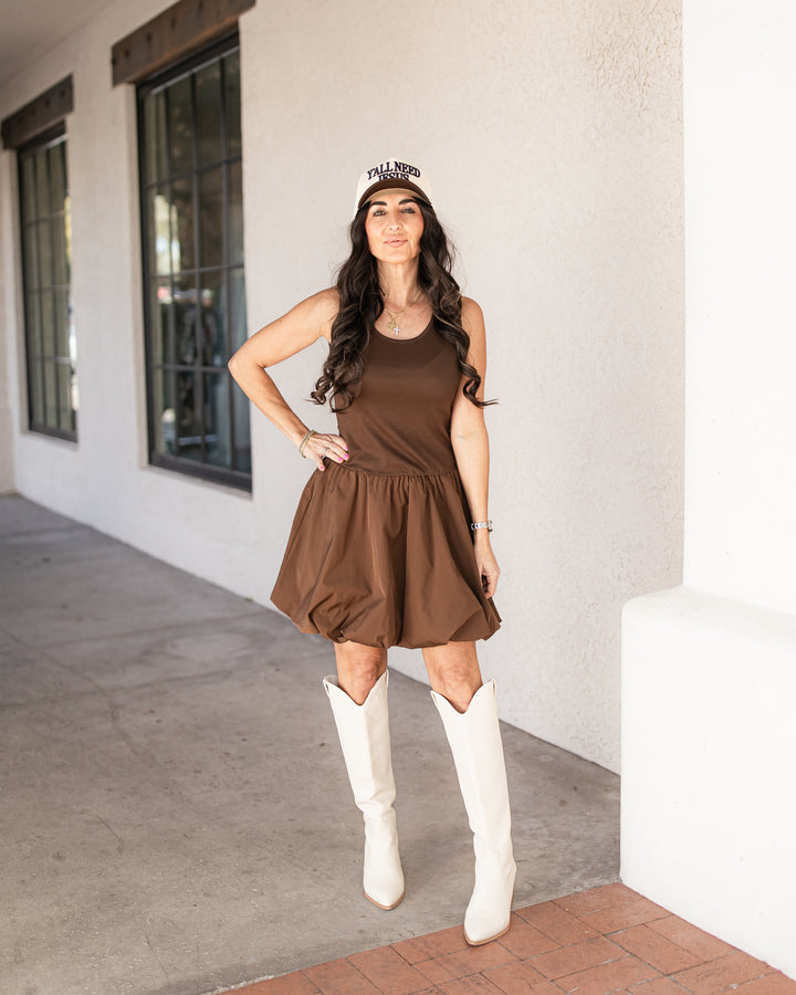 The Eleni Bubble Skirt Mini Dress - Chocolate