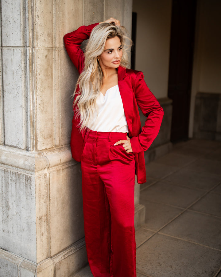 The Romette Satin Blazer - Red